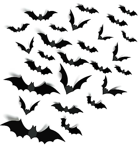 TDHDIKE Halloween Party Supplies & Decorations 140Pcs Realistic PVC 3D Black Scary Bat Wall Stickers for Creepy Home & Indoor Decor DIY Wall Decal Bathroom Decor