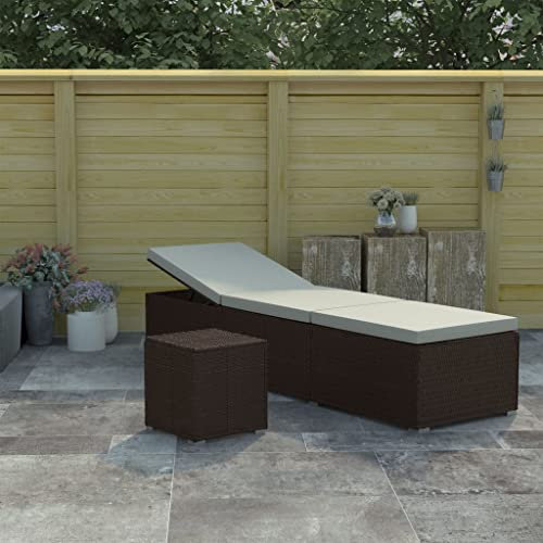 FIRBNUS Sonnenliege mit Auflage&Teetisch PolyRattan Braun Gartenliege mit Auflage Sonnenliege Rattan Gartenliege Rattan Gartenstuhl Rattan Gartenmöbel Rattan Gartenstuhl mit Tisch Verstellbar