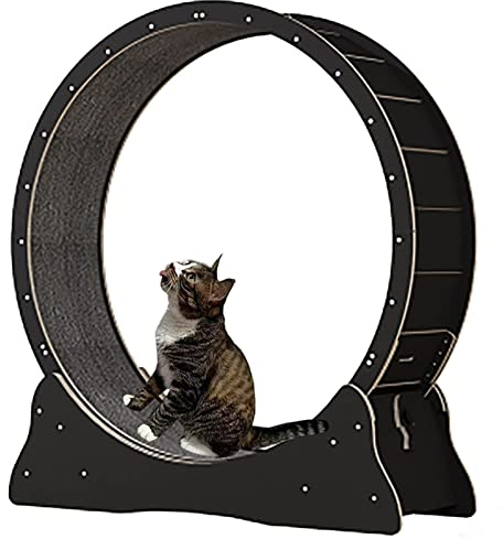 ExoticaBlend Katzenlaufrad Indoor Laufband, Katzenlaufrad Katze mit Austauschbaren Griffpads, Verriegelungsmechanismus, TPE leise und Geräuschlose Rollen,Black-S