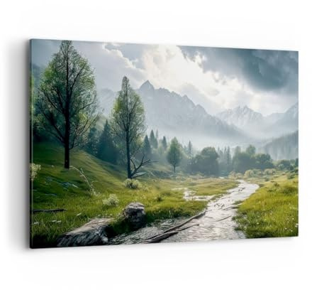 ARTTOR Tableau Décoratif sur Toile 120x80 cm Paysages Forêt - 5333 | Montagne Paysage Rivière Impression sur Toile Grand Décoration Murale Art Mural Toile Imprimée Salon Chambre Cuisine ARTTOR