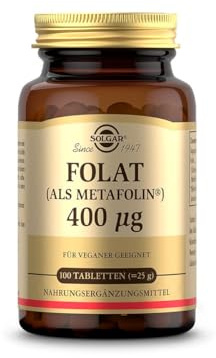 SOLGAR® Folat (als Metafolin®) 400mcg, auch bekannt als Vitamin B9 | Bei Kinderwunsch, Schwangerschaft & Stillzeit und veganer Ernährung | 100 vegane Tabletten