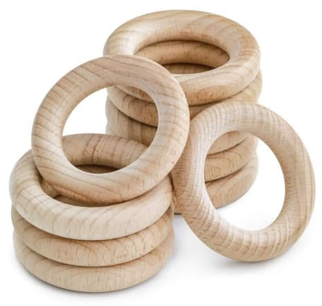 Wisafory 20 Stück Beißring Holz Baby Greifling Holzring Unbehandelt Glatt Holz Kreise Baby Spielzeug Zahnen Ringe Natürliche Hölzerne Ringe für DIY Handwerk Schmuckherstellung 60mm