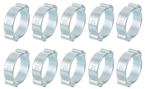 sourcing map 10Pcs Double Ear Hose Clamps, Adjustable 17-20mm(0.67x0.79) Iron Zinc Plated Two-Ear Hose Clamp, O Clip Hose Clamps Fuel Line Clamps Hose Clamp, Double Ear O Clips