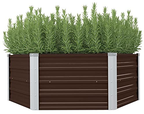 LAPOOH Hochbeet, Palettenrahmen, Hochteich, Gemüsebeet, Kräuterregal Balkon, Blumenbeet, Kräuterspirale, Tomatenbeet, Pflanzhochbeet, Braun 129 x 129 x 46 cm Verzinkter Stahl
