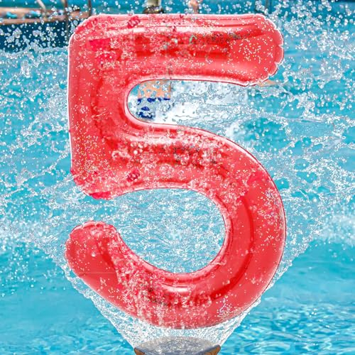 Foilswirl Birthday Red Inflatable Pool Float, 40 Inch Number 0-9 Giant Pool Party Decorations Jumbo Floating Pool Decorations Balloons for Adults and Teens Parties Decor Backdrop Banner (5)