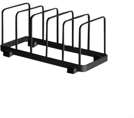 RANRAO Soporte para tapa de sartén, bandeja para hornear, estante para tabla de cortar, organizador de armario de cocina, soporte con 6 divisores, para bandejas de horno de cocina, placa plana (negro)