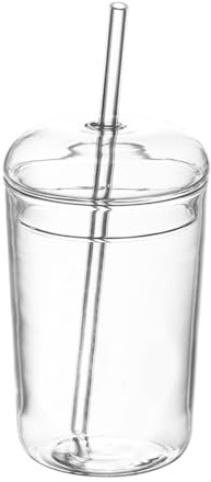 IMIKEYA Glas Trinkbecher Mit Strohhalm Und Deckel 450Ml Hoch Borosilikatglas Für Saft Kaffee Smoothies Ideal Für Zuhause Und Party