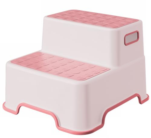 WY8 Dual Height Step Stool for Kids, Non-Slip 2 Step Stool for Toddlers with Built-in Handles & Reinforced Base, Perfect for Potty Training, Bathroom, Kitchen, Sturdy & Practical Design (Rose Pink)
