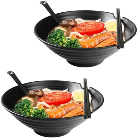 Juego de 2 cuencos japoneses de ramen, 1000 ml, cuenco de sopa antideslizante premium con cuchara y palillos, tazón de ramen, vajilla asiática, juego de tazón para pasta asiática y udon, soba