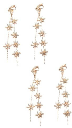 DEARMAMY 2pares Pendientes De De Rincón De Cristales Brillantes Aretes Dangle Sin Perforación Para Bodas y Accesorios Elegantes Para Novias y Mujeres Color Dorado