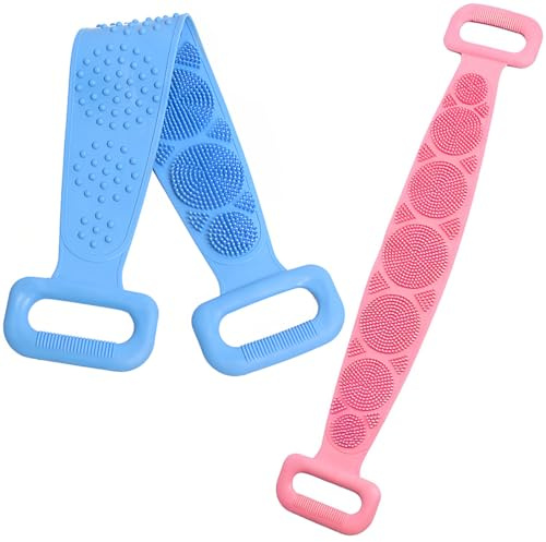 KOLZEMV 2pcs Esponja Silicona Cuerpo,Cepillo Ducha Espalda Suave con Partículas de Masaje, Doble Cara Cepillo Exfoliante Corporal de Silicona, Cepillo Corporal para Limpiar, Exfoliación, Masajee, 60cm