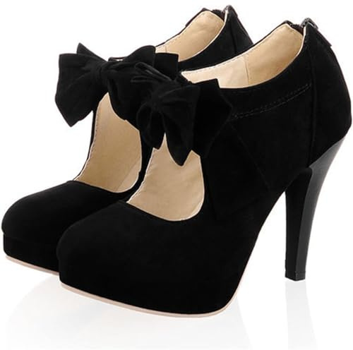 SPONYBORTY Dam enkel rund tå plattform högklackade stilettos stängd tå klänning festpumpar med söt rosett bröllopsskor för bruden hög/A/35EU