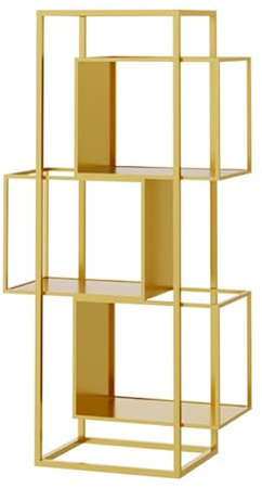 Creative Bookshelf,Floor-standing Bookshelf,2/3/4 Tier Freestanding Etagere Storage Rack for Study Home Office Living Room,Easy to Assemble(Gold,3 tier)