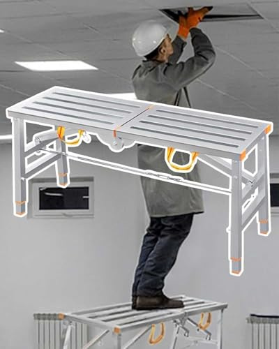 Plataforma de Trabajo Plataforma de Escalera para Andamios en el Interior del Hogar, Equipo de Andamios para Trabajos de Mantenimiento, Taburete de Banco de Trabajo Plegable, Altura Ajustable(120x30cm