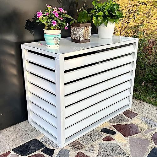 Aluminium-Klimaanlagenzaun-Abdeckung für den Außenbereich, Sichtschutzzaun, Blumenregal, Fensterläden, freistehend, Raumteiler, weiß, 110 x 60 x 80 cm