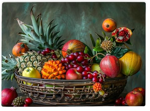 Shopagift Basket of Exotic Fruits Glass Chopping Board Large Kitchen Worktop Saver 39cm x 28cm