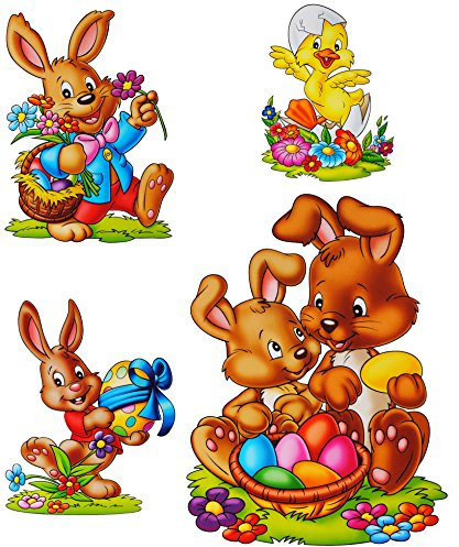 alles-meine.de GmbH 1 Stück großes Fenstersticker - Osterhase & Osterküken - Frühling - selbstklebend + wiederverwendbar - statisch haftend/Sticker - Fensterbilder Aufkle..