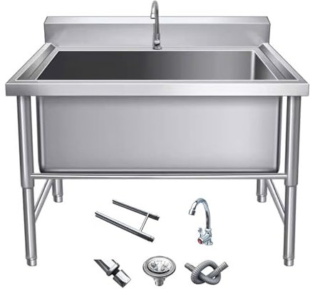 Kommerzielle große Spüle,Freistehende Einzelspüle,Küchenspüle Edelstahl,Freistehend Freistehend Utility Waschbecken mit Wasserhahn,FüR WaschküChe,Hinterhof,Garage(80cm/31.5 inches)