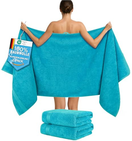 Hammetex Bastuhanddukar 80 x 200 cm 2-pack – extra stora duschhanddukar – 100 % frottébomull – Oeko-Tex-certifierade – mjuka, absorberande – med ögla