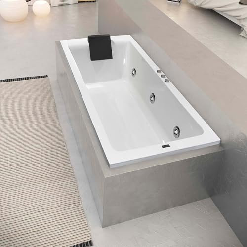 Vasca idromassaggio 160 x 70 x 57 cm | Vasca idromassaggio interna bianca con 6 getti orientabili e poggiatesta nero | Sistema Eco Pneumatico