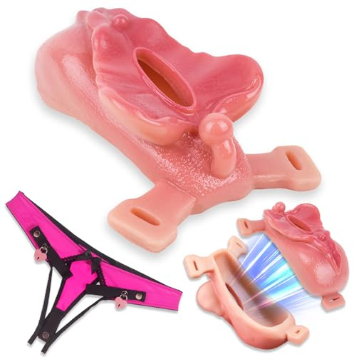 Kutocesy Gabbia Castità con Vagina Artificiale e Mutandine di Bloccaggio Crossdresser in Silicone con Cinturino per Giocattolo Sessuale per Uomo Masturbazione (pink)