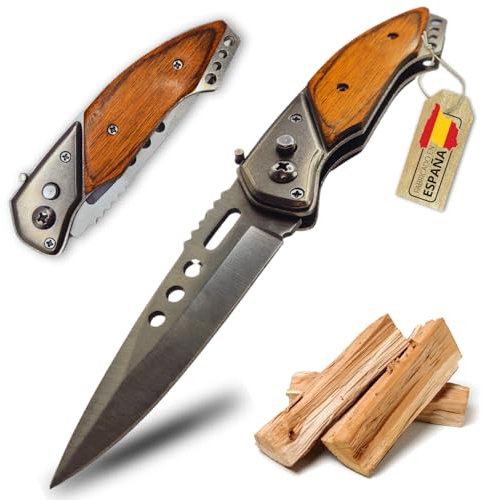 CAVECA Navaja Pequeña con Cuchillo Plegable de Acero Inoxidable con Mecanismo de Apertura y Seguro de Cierre, Liviana y Compacta Navaja de Bolsillo para Camping, Supervivencia, Caza, Pesca, Montaña.