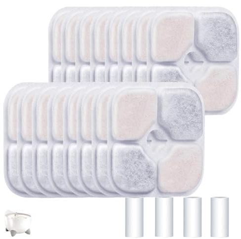16-Pack Cat Water Fountain Filter Compatible with Cat Water Fountain Filter Replacement Triple Action Water Filters, 4 Pump Tubes 1 Hard Brush