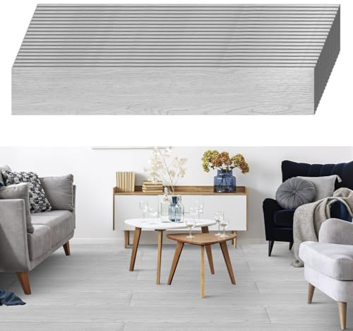 Jiubiaz PVC Bodenbelag Selbstklebend,7.5m² Vinylboden Rutschfest wasserfest, Vinyl Fliesen Klebefliesen Boden für Küche Wohnzimmer Balkon, 91,44x15,24cm Dicke 2 mm (54 Fliesen,Rauchgrau)