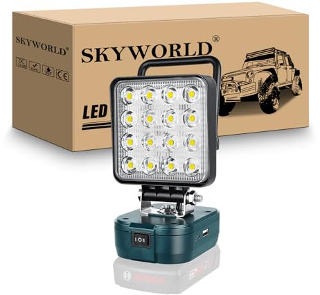 SKYWORLD 4 Pollici Lampada da Lavoro Senza Fili per Bosch Batteria 18V, 48W 4800LM Faro Led Ricaricabile, Portatile Faretto da lavoro per cantiere, campeggio, garage, Emergenza (senza batteria)