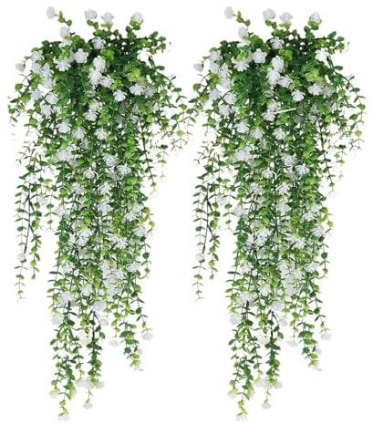 2 Piezas Flores Artificiales Colgantes, 76cm Flores Artificiales Decoracion Exteriores, Planta Colgante Artificial, Hojas Artificiale Decoracion Colgante, Para Interiores Y Exteriores, 76,2x25x15cm