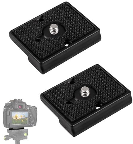 Lot de 2 Plaque de Dégagement Rapide, Plateau pour Appareils Photo, Tête de Trépied, Plaque Fixation Universelle Filetage 1/4 Pouce Accessoire Compatible Manfrotto 200PL-14, Rotule, DSLR, Caméra