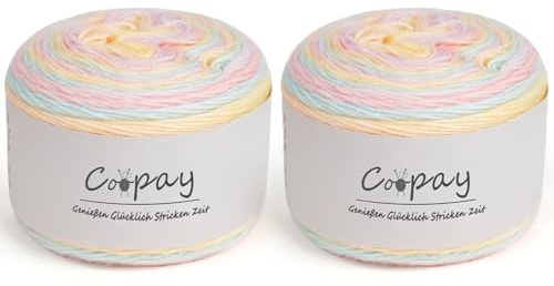 Coopay Lana per uncinetto sfumato, 2 x 150 g, filato sfumato per lavorare a maglia, morbida lana per lavorare a maglia, filato colorato per sciarpe, maglioni, panni – Macaron