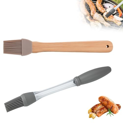 2 Pcs Silicone Basting Brushes, Bamboo Handle Heat Resistant Oil Brush, Multifunctional Pastry Oil Brush, with Oils Storage Tube, for Barbecue, Baking, Pastry, Kitchen Cooking(Available in 2 Styles)