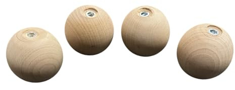 Set 4 Piedini in Legno Massello a Forma Sferica | Diametro 70 mm - Ferramenta M8 | Design Naturale ed Elegante per Mobili, Sedie, Poltrone e Divani