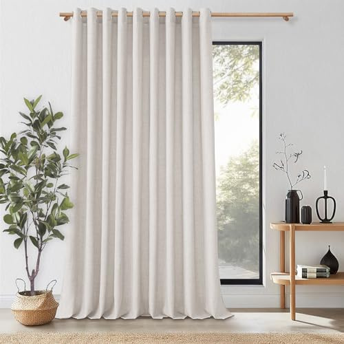 MRTREES Extra Breite Voile Gardinen Leinen Halbtransparent für Große Fenster, 225 cm Lang, 300 cm Breit, 1 Stück Landhaus Gardine Wohnzimmer Vorhänge mit Ösen Vorhang Leinenoptik