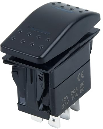 Powice Schalter 12V Mit Blau LED,Schiffstyp Automatischer Reset 6 Poliger 3 Gänge Schalter 24V,Wippschalter20A/12V/10A/24V Geeignet für den Einbau in Häusern, Autos und Elektrischen Geräten(Schwarz)