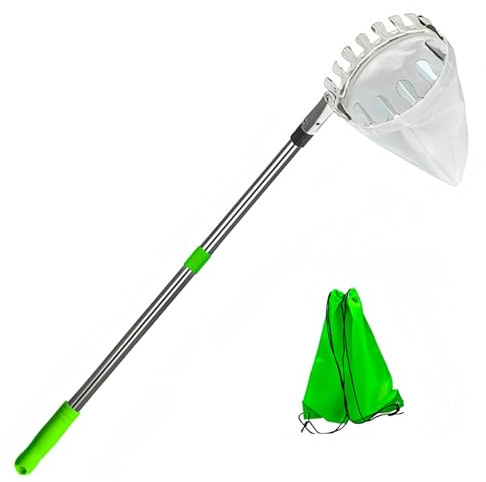 Polo raccoglitore di frutta con cesto telescopico, palo del raccoglitore di frutta, acciaio inossidabile da 78, 7 pollici regolabile con cestino, portatile per mele, mango, limone, arancione