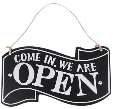 Cartel abierto y cerrado Letrero de madera doble cara con cuerda for colgar en la puerta tu negocio, señal apertura for tienda(Black)
