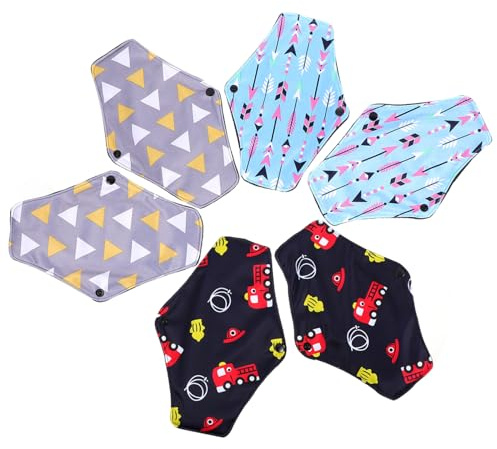 Beaupretty Toallas Sanitarias Reutilizables Color Aleatorio Varios estilos de Bambú Activado y Superficie que Mantiene Seca de Bambú Activado, 6 Unidades, Diseño de Dos Broches para Bragas