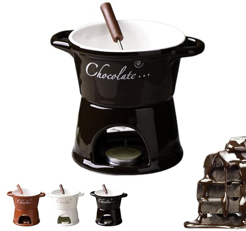 Taza Fondue Chocolate Con Tenedores, Taza De Cerámica Para Derretir Chocolate, Tazas Para Fondue Dulce Con Dos Asas, Juego De Ollas Para Fondues Chocolates Y Queso, Para Postres, Dulces Y Pan(C)