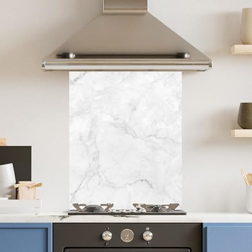 Premium 60 x 75cm White Veiny Marble 6mm Glass Toughtened Kitchen Splashback