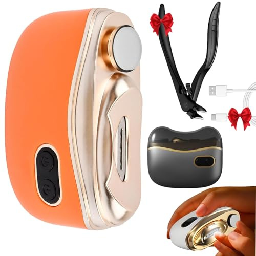 Coupe-Ongles et Polisseur Électrique 2-en-1 Avec Lumière Led, 2 Vitesses Coupe Ongle Electrique Adulte Pieds et Main, Rechargeable Par USB Coupe-Ongles Électrique (Orange)