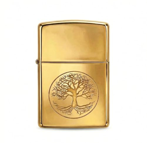 Life Tree Engraved Vintage Wheel Lighter Windproof Reusable Soft Flame Kerosene Lighter for Men Father Boyfriend (copper)