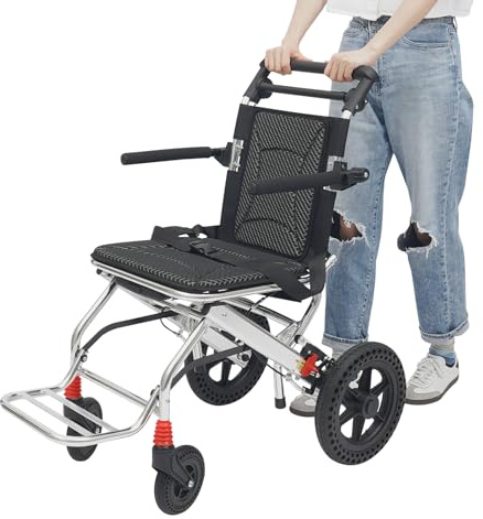 Loobiiny Silla de ruedas plegable de hasta 100 kg con reposabrazos giratorios de 270 ° y sillas de pie, herramienta fácil con bolsa para viajes, compras, silla de ruedas de viaje