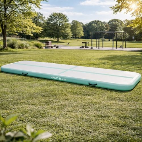 HAGO24 | AirTrack | Turnmatte 300/400/500cm Mint Pink | Gymnastikmatte | Tumbling Matte | elektrische Pumpe | Yoga Turnen Pilates | Drop Stitch | 300x100x10cm | Tasche