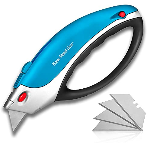 Box Cutter Retractable Utility Knife - Heavy Duty Box Cutter Knife Cardboard Cutter - Box Opener Razor Blades Utility Knife - Box Knife Carpet Cutter with 5 Sharp Blades