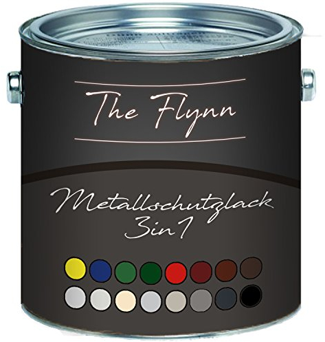 The Flynn Metallschutzfarbe 3 in 1 hochwertiger 3-in-1 Metallschutzlack Lack für Metall Eisen Aluminium Zink Stahl Rostschutz Grundierung Deckanstrich in einem (2,5 L, Kieselgrau (RAL 7032))