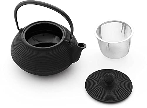 Iwachu Teekanne Gusseisen. Japanische Kyusu Senbiki, Original, Schwarz 650ml, 0,65 Liter Sieb-Einsatz Edelstahl. Innen Emailliert