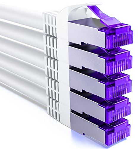deleyCON 5x 2m CAT7 Câble Réseau 10 Gigabit - RJ45 Raccordement Ethernet (Cuivre, SFTP PiMF Blindage) pour LAN DSL Modem Routeur Panneau de Brassage CAT7 CAT6 CAT5 - Blanc