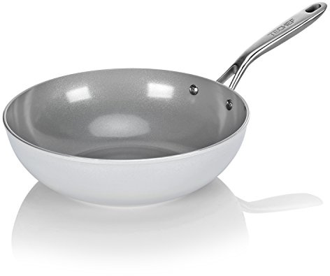 TECHEF - CeraTerra 12 Ceramic Nonstick Flat Bottom Wok/Stir-Fry Pan - PFOA, PTFE, PFAS Free, Dishwasher and Oven Safe, Made in Korea (12-in)